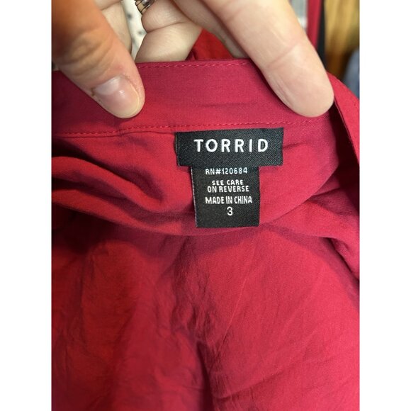 Torrid Top Tunic Red Floral 3 (3X) Long Sleeve 1/4 Button Down Pockets - Picture 6 of 8